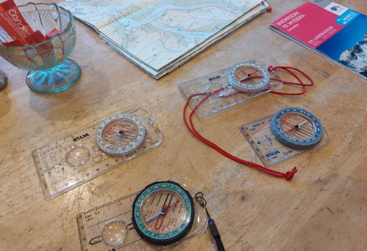 Four compass on a navigation course in Eryri