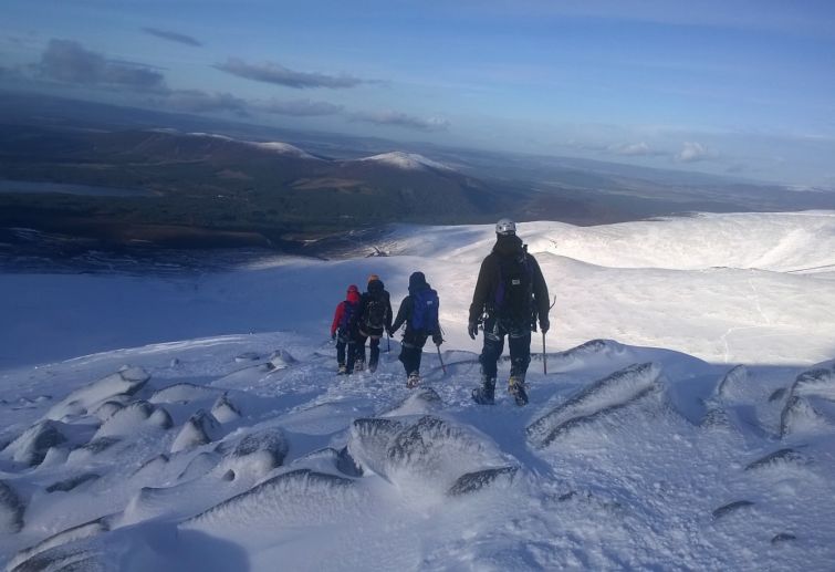 Descending Cairngorm at the end of a Winter Skills course